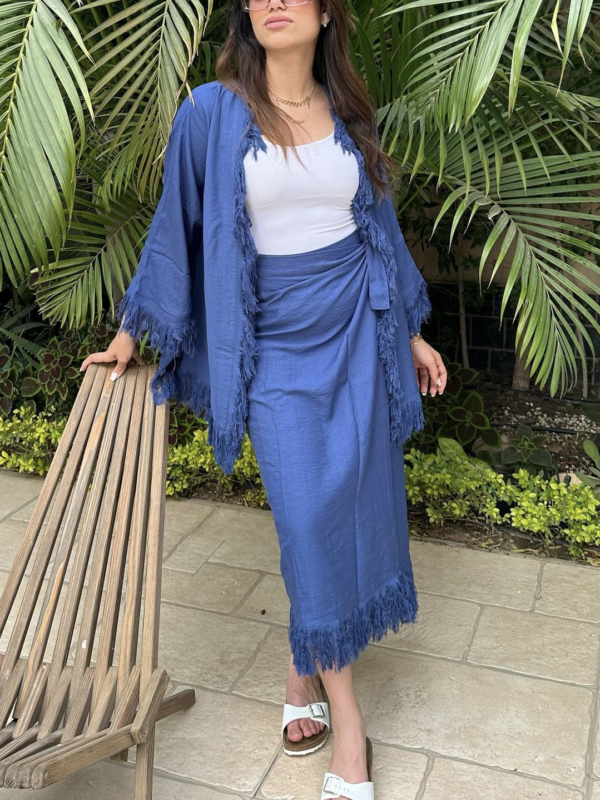 Flowy Short Kimono Blue