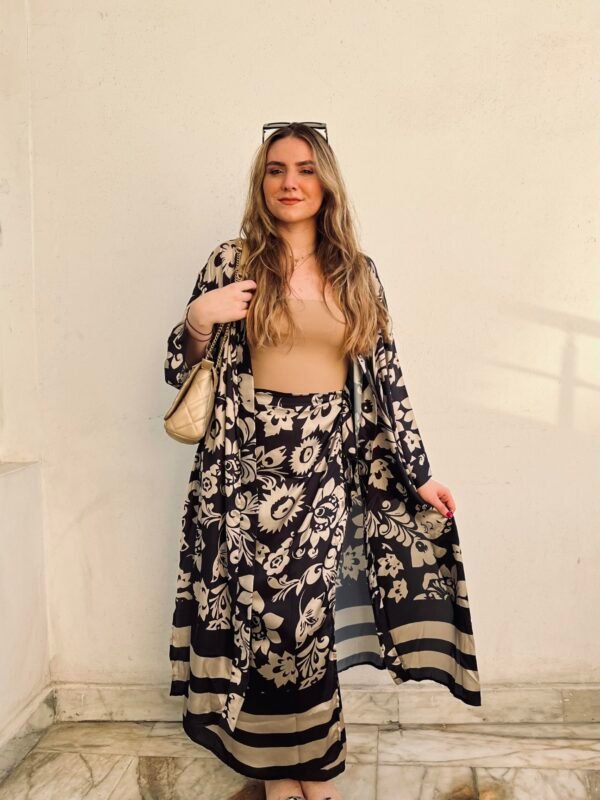 Floral Kimono Black X Beige