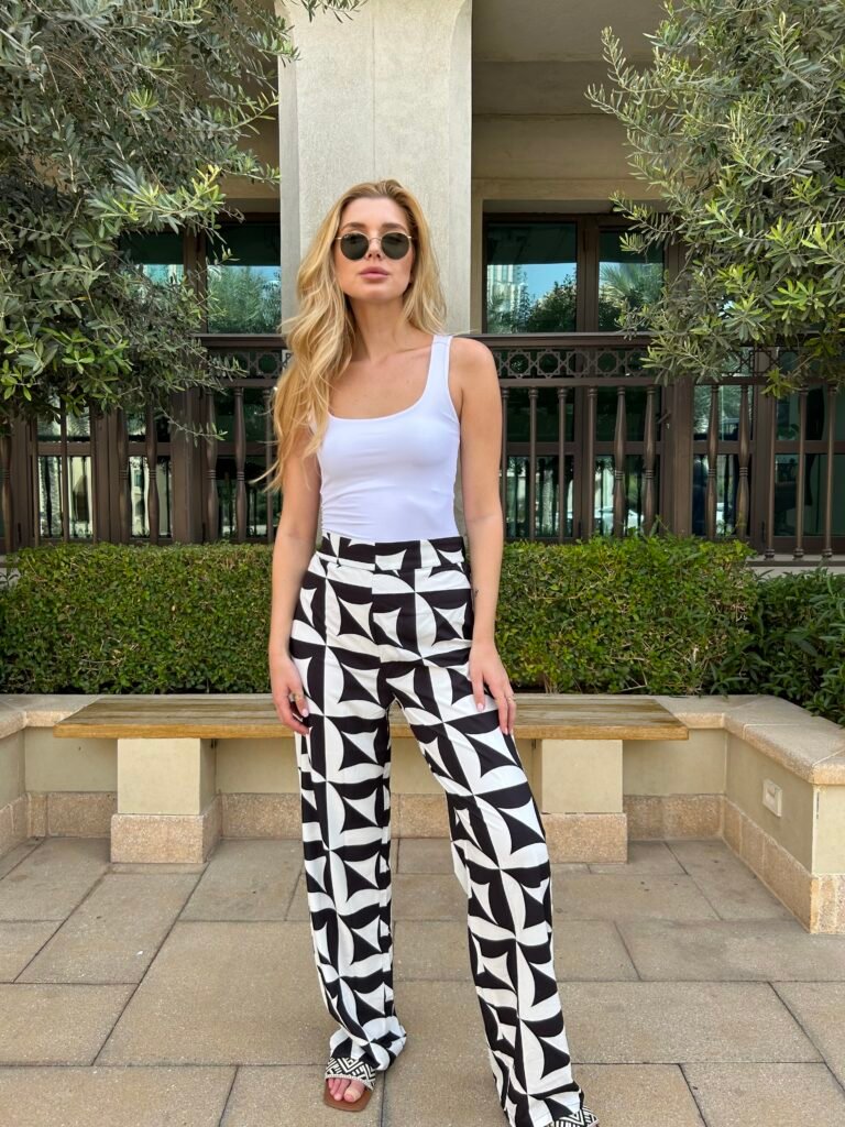 Geometric Black & white pants