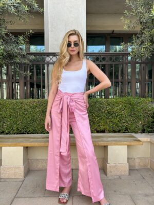 Satin wrap pants Baby Pink