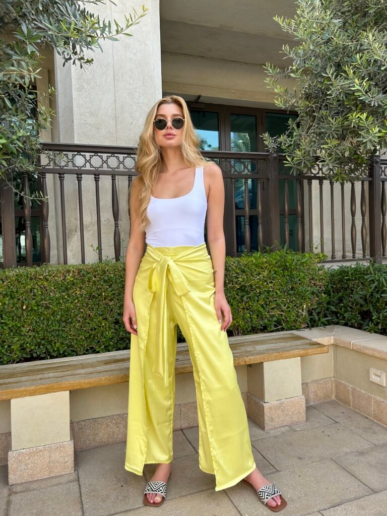 Satin wrap pants Yellow