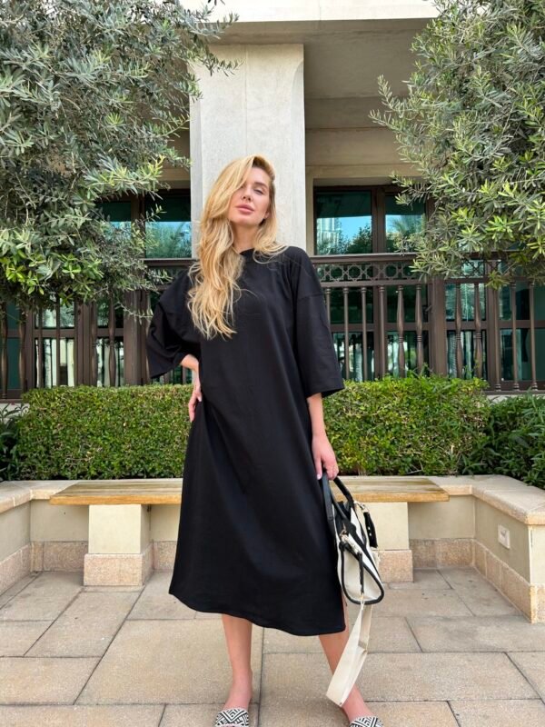 Basic T_Shirt Dress Black - Image 4