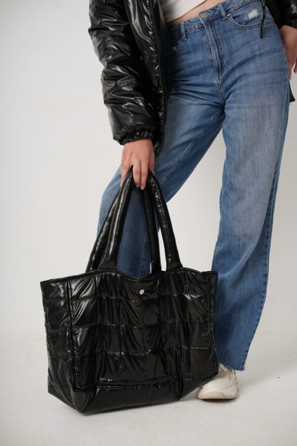 A_ Black Puff Tote Bag - Image 3