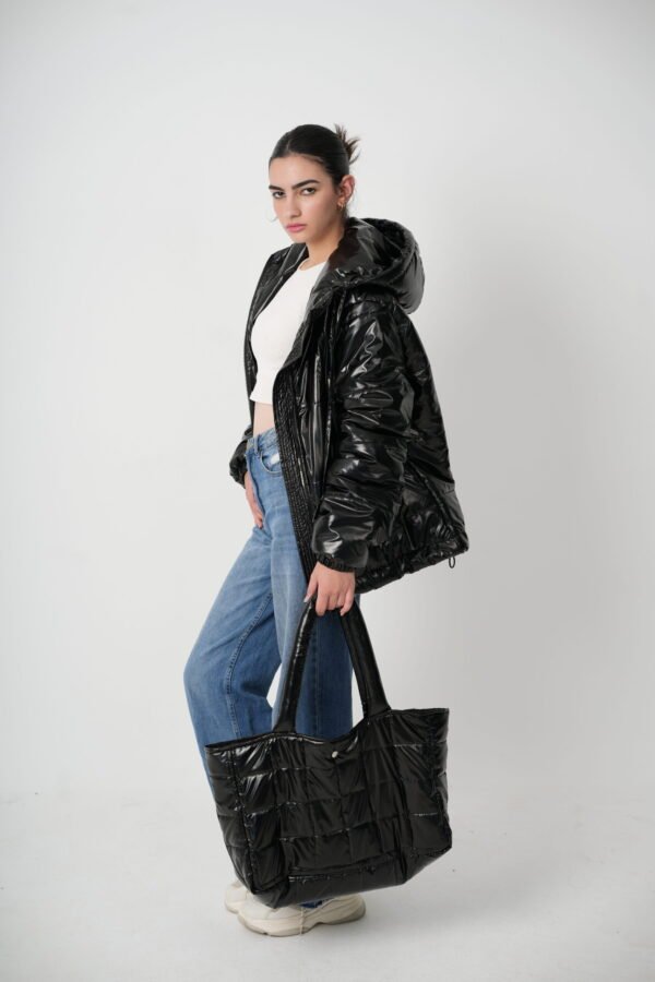 A_ Black Puff Tote Bag - Image 2