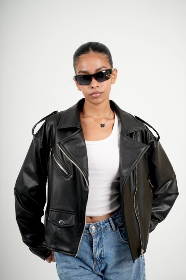 Black Leather Faux Jacket - Image 4