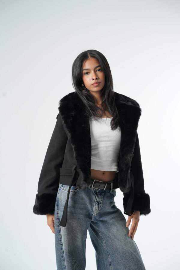 Black Fur Short Coat - Image 3