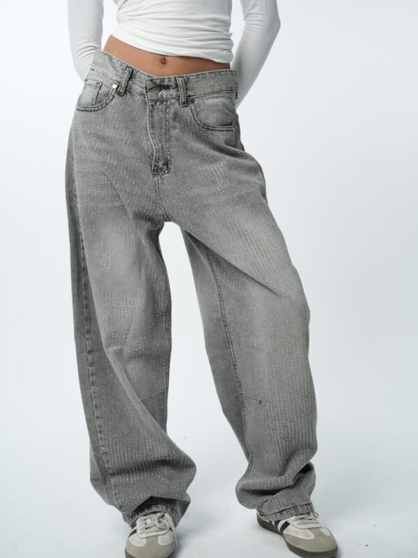 Grey Rhinestone Denim
