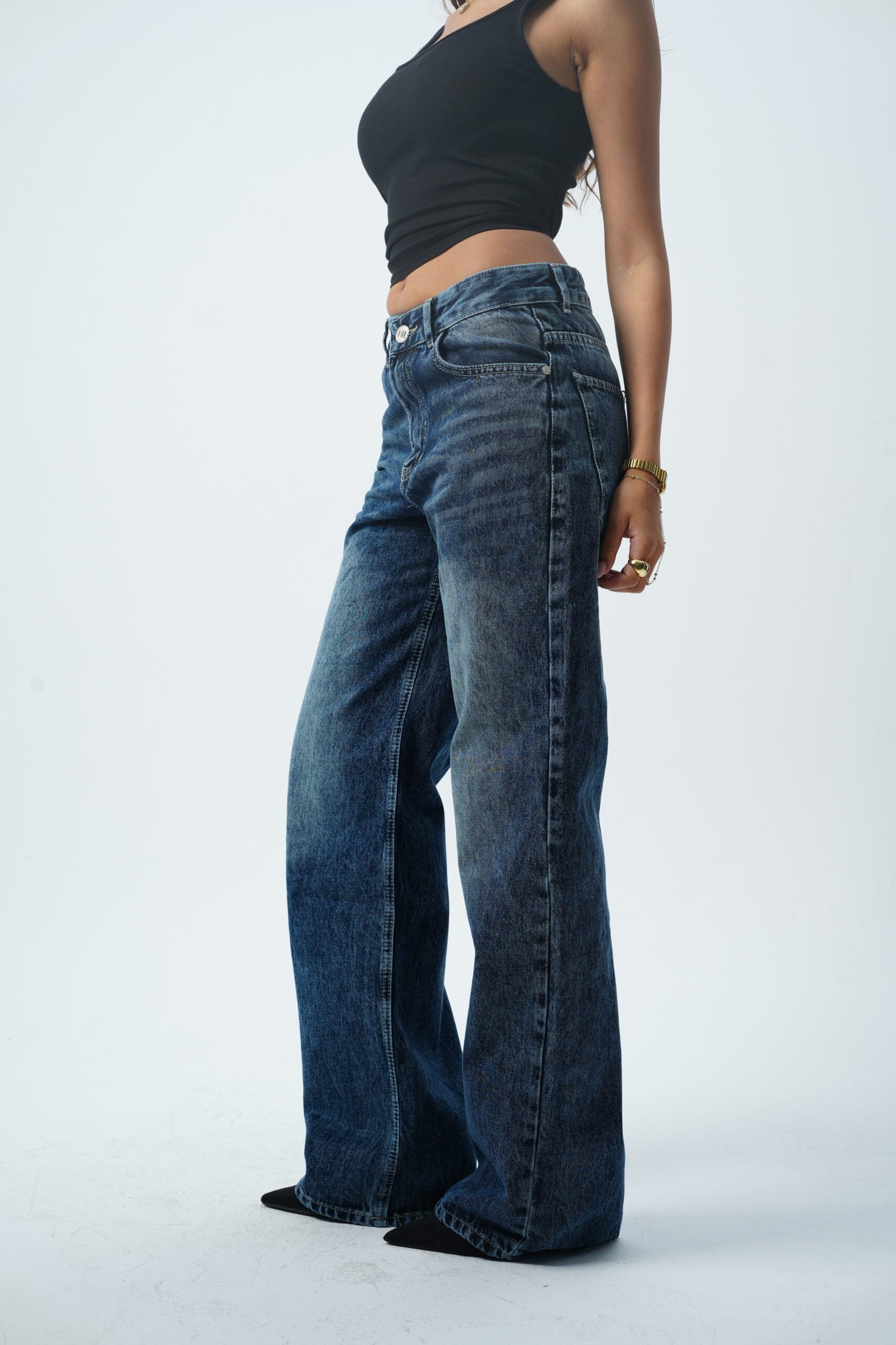 Dark Blue MID-RISE wide leg - Image 3