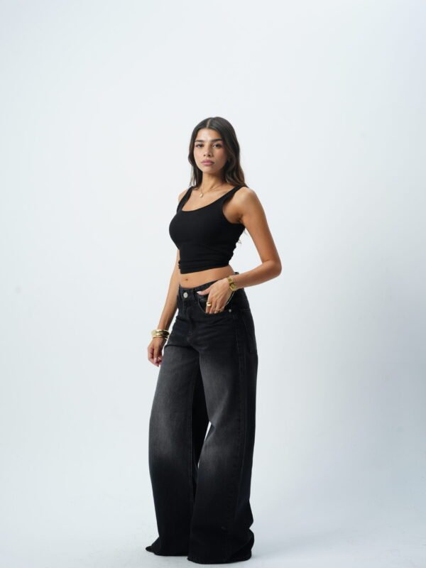Black MID-RISE wide leg