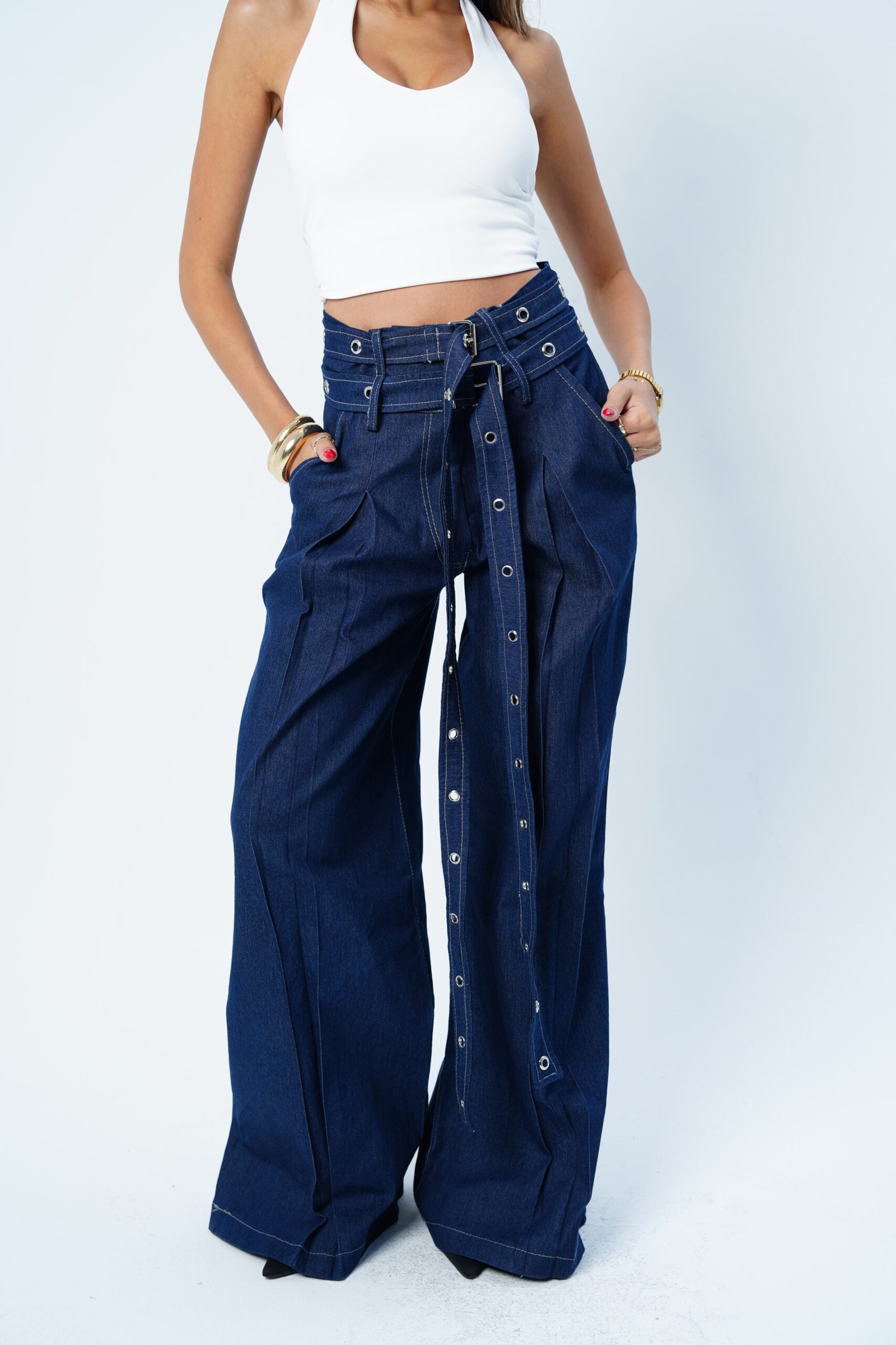 DOUBLE BELTED LIGHT JEANS - Image 8