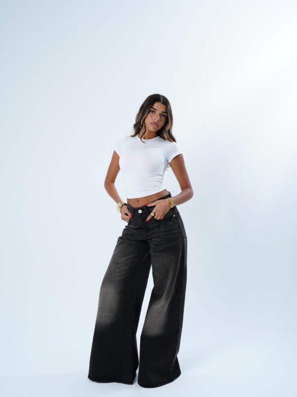 BLACK LOW-RISE wide leg