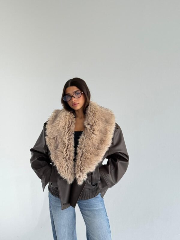 Brown LEATHER AND FUR JACKET