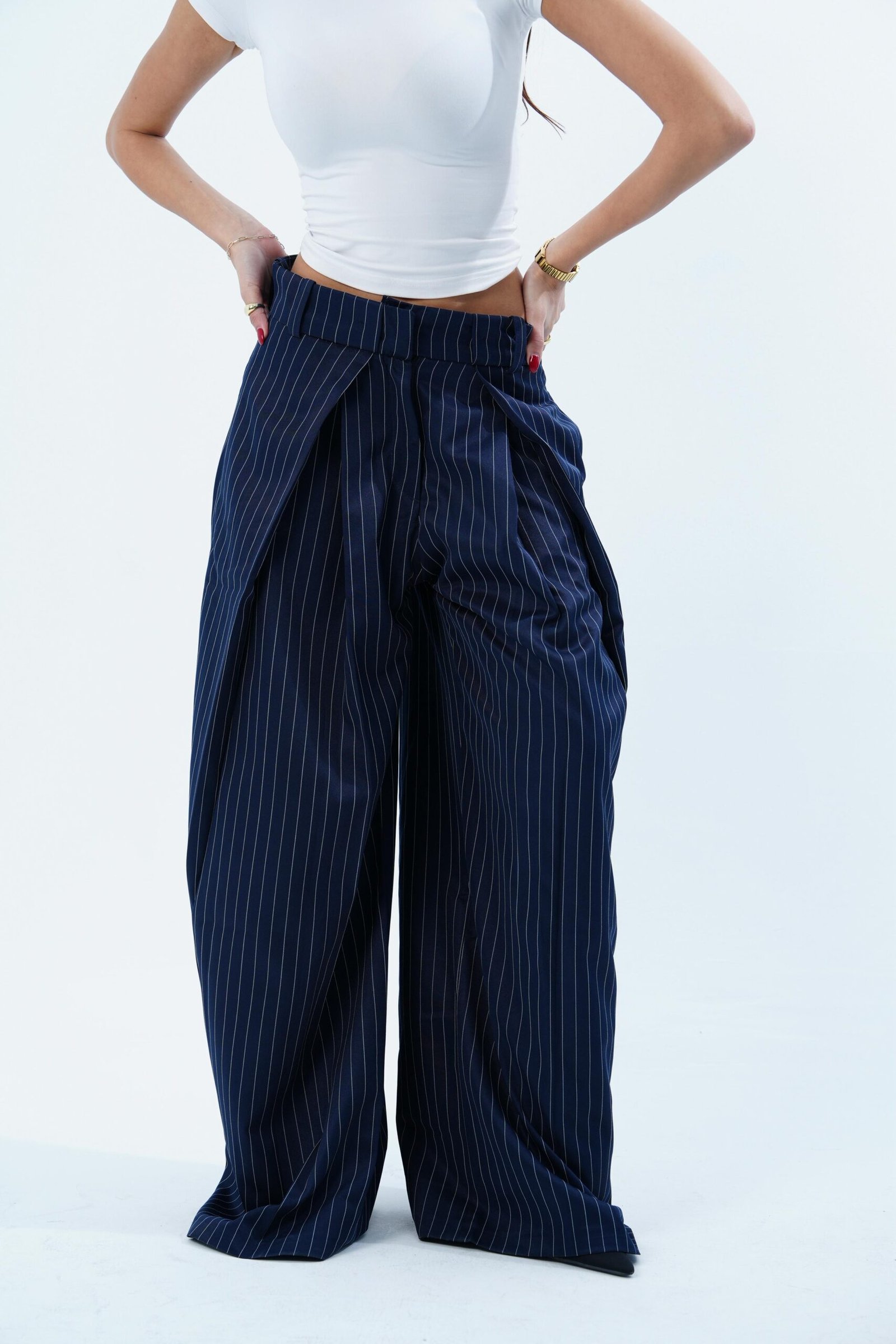 STRIPPED FOLDED TAILORED PANTS - Image 17