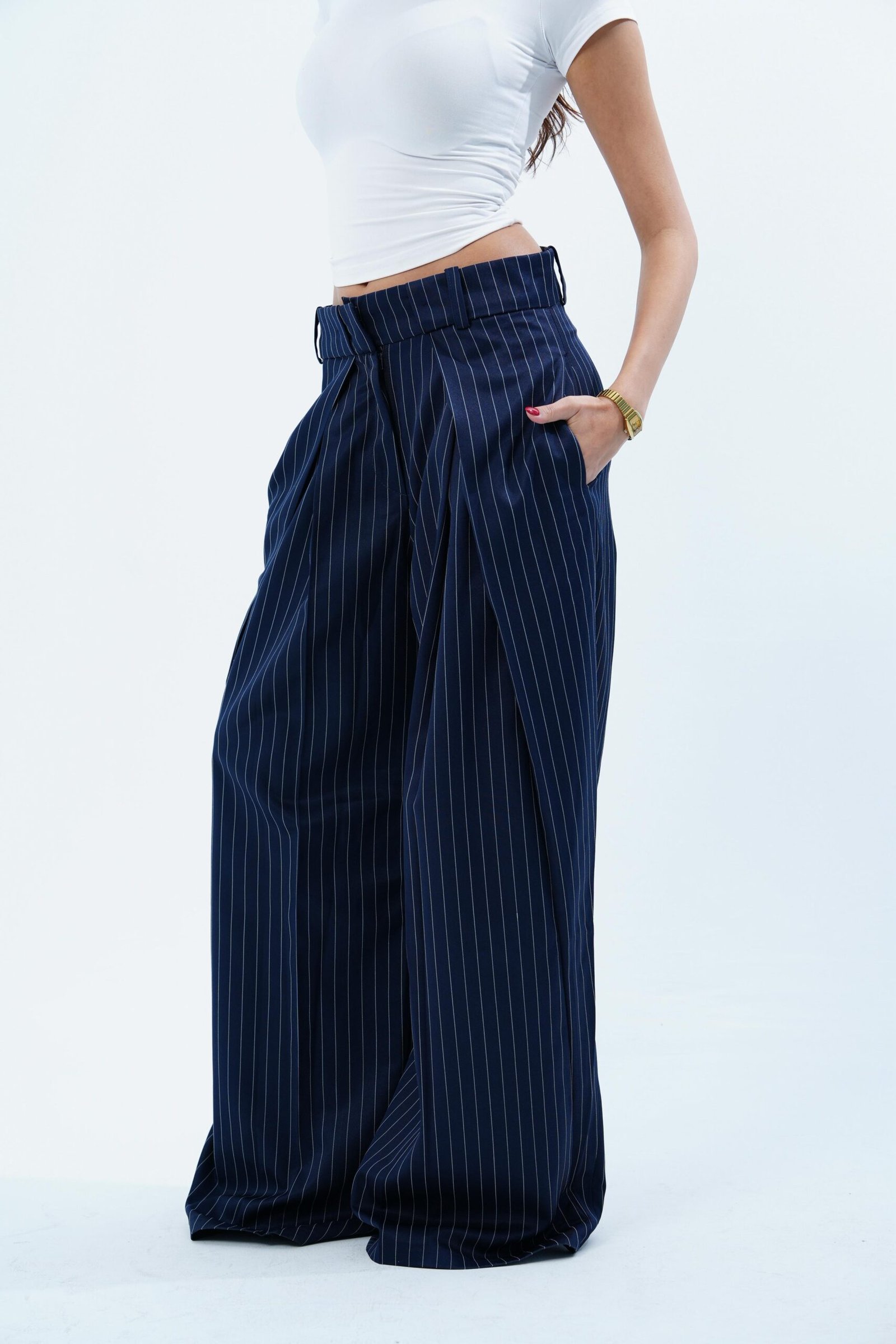 STRIPPED FOLDED TAILORED PANTS - Image 15