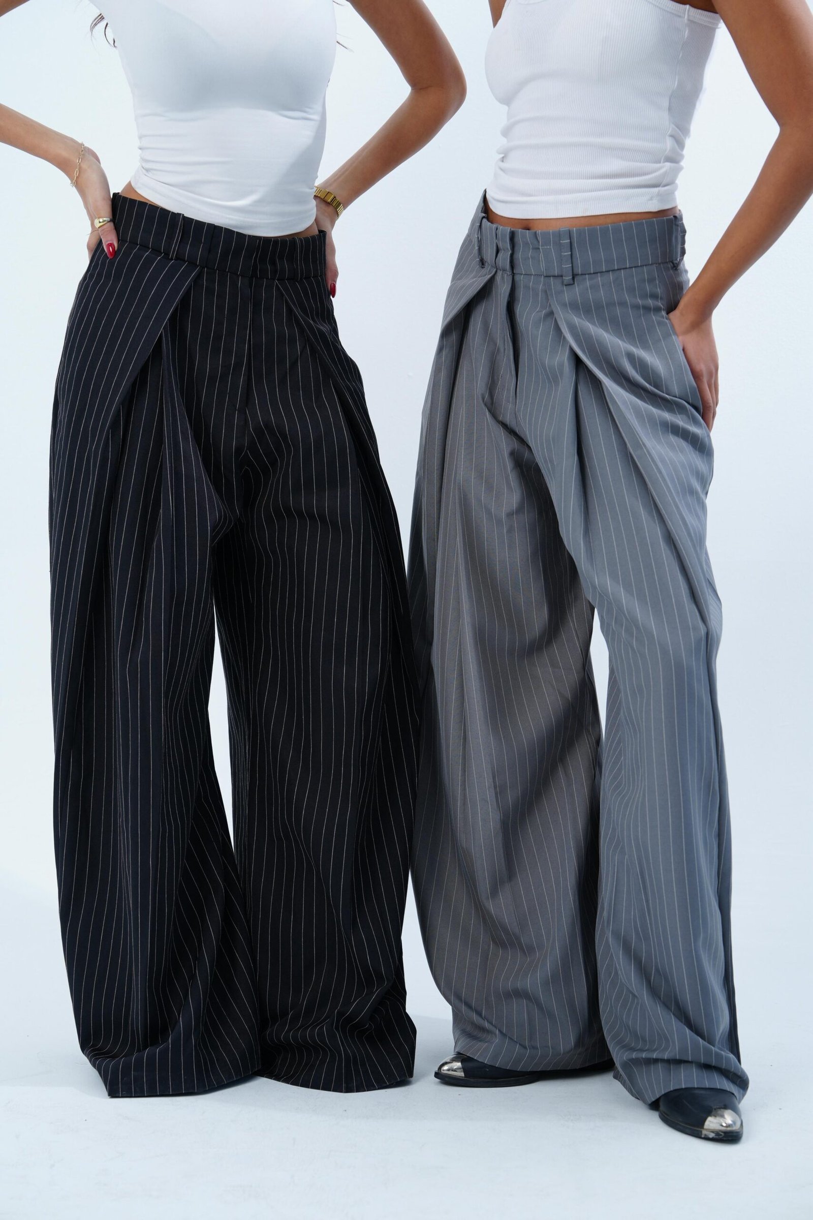 STRIPPED FOLDED TAILORED PANTS - Image 9