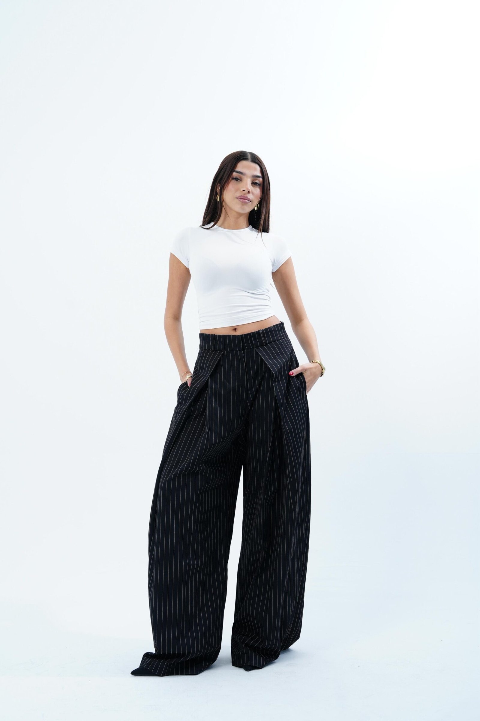 STRIPPED FOLDED TAILORED PANTS - Image 5