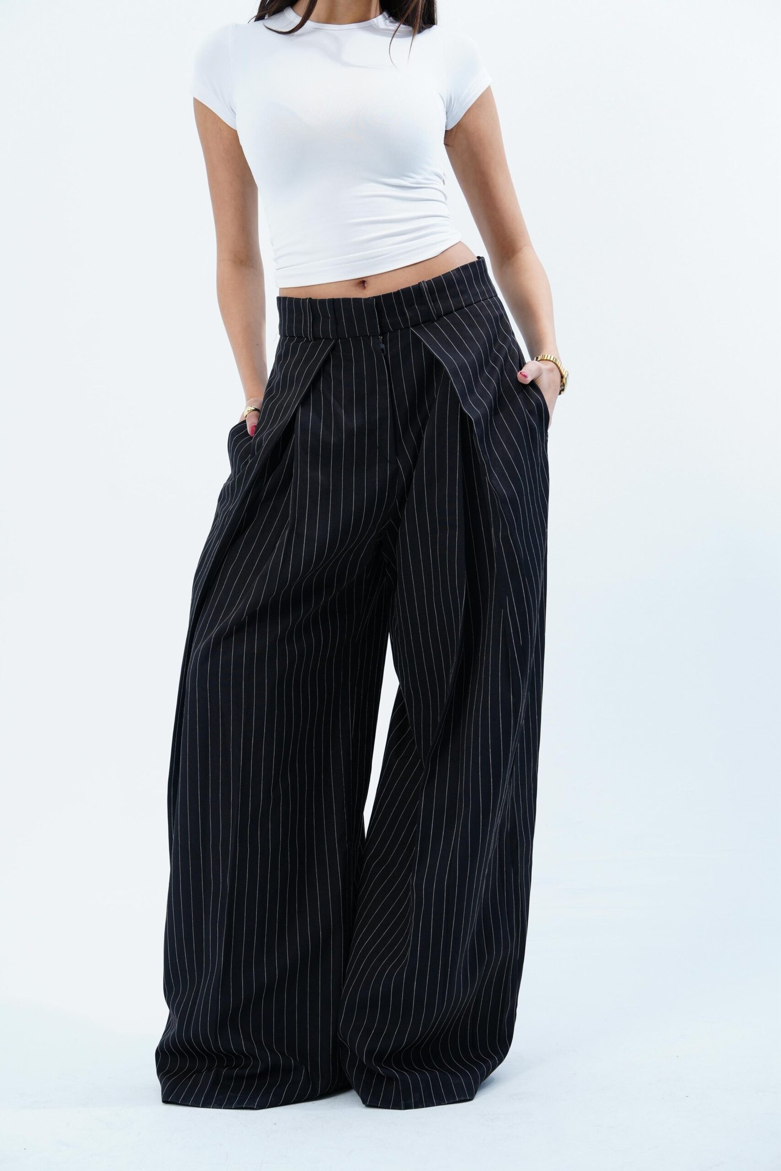 STRIPPED FOLDED TAILORED PANTS - Image 4