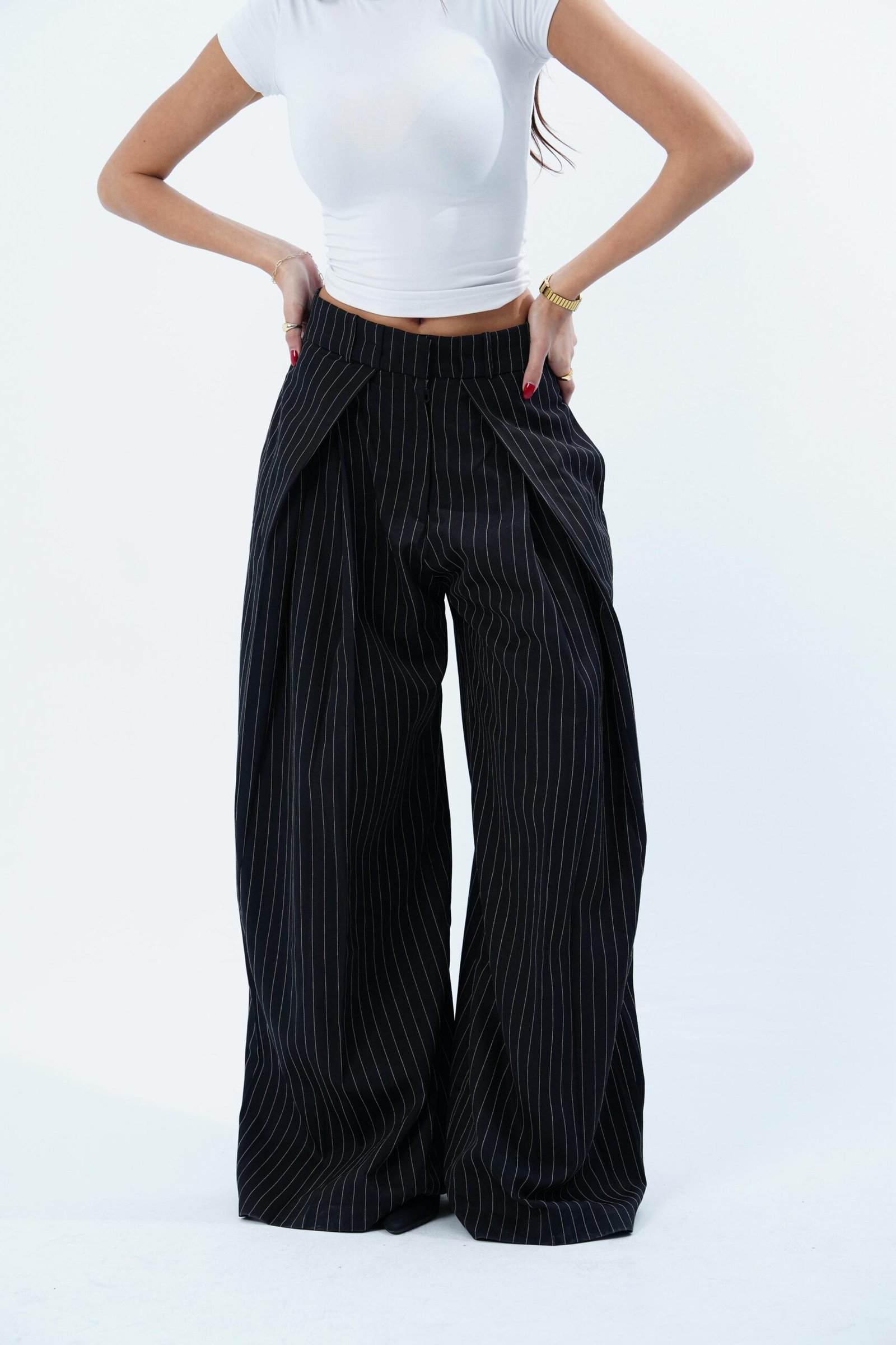 STRIPPED FOLDED TAILORED PANTS - Image 3