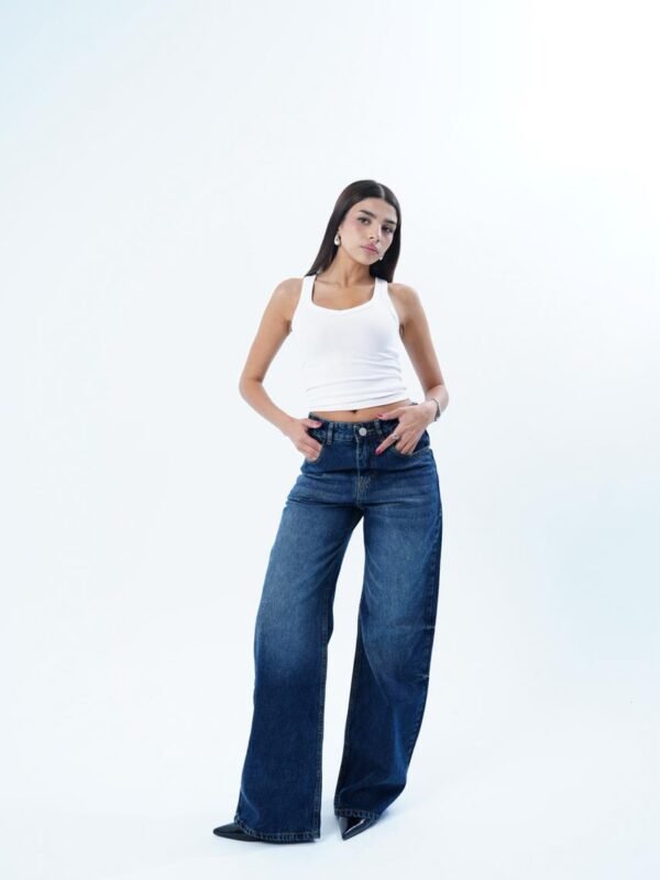 Dark Blue WIDE LEG LONG FIT DENIM