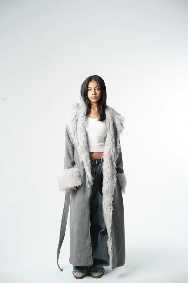 Grey Maxi Coat X fur