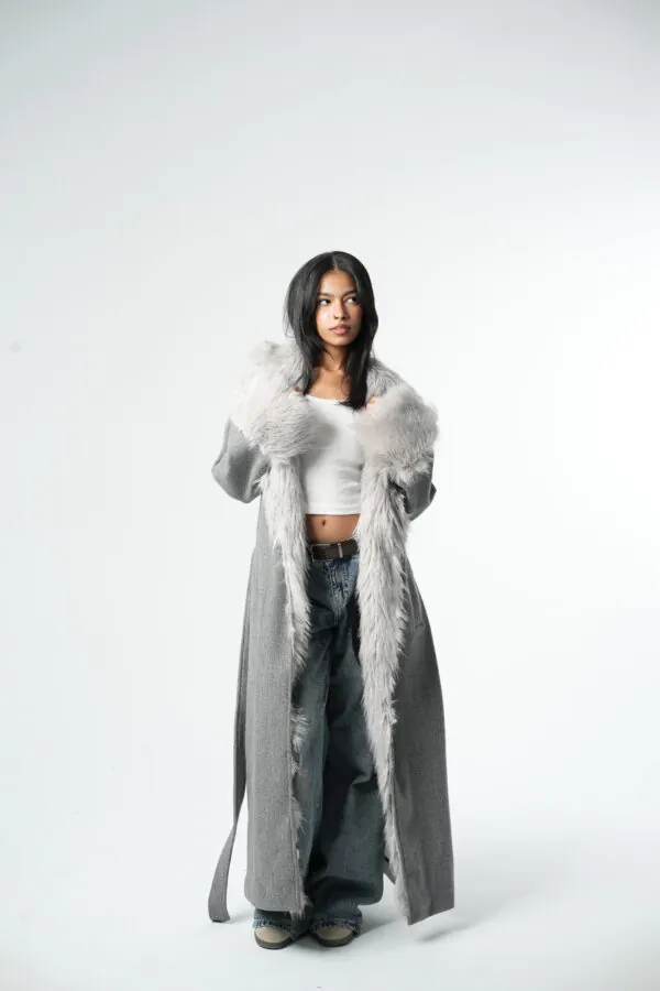 Grey Maxi Coat X fur - Image 6