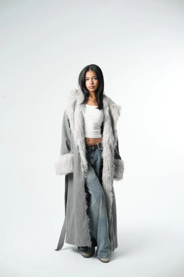 Grey Maxi Coat X fur - Image 5