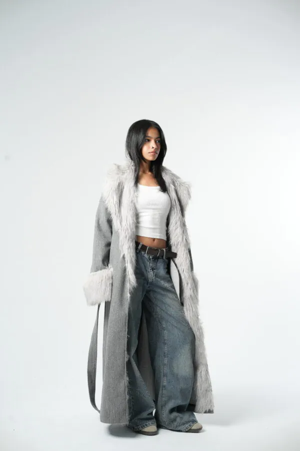 Grey Maxi Coat X fur - Image 4