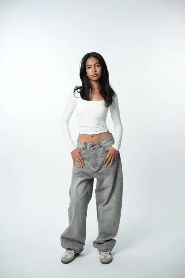 Grey Rhinestone Denim - Image 6