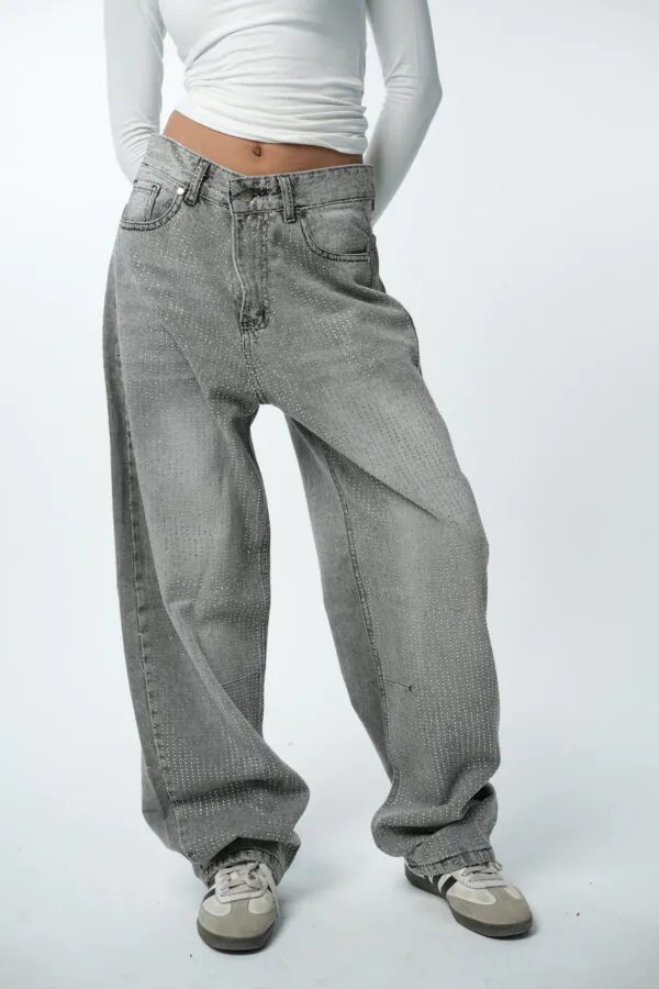 Grey Rhinestone Denim