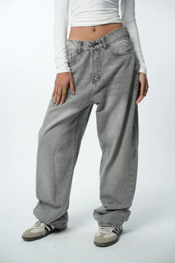 Grey Rhinestone Denim - Image 4