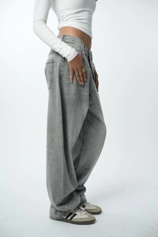 Grey Rhinestone Denim - Image 3